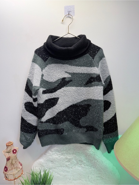 Sweaters - XS Cozy Cowl Neck Camouflage Sweater - Black Gray Green Soft 🧶 Top